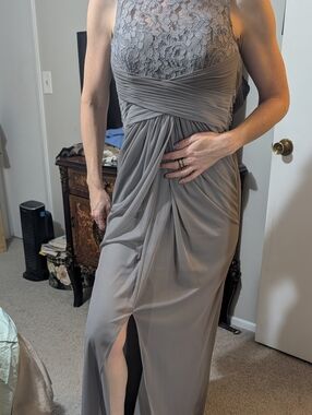 Davids bridal Lace Bodice Sleeveless Dress in Gray